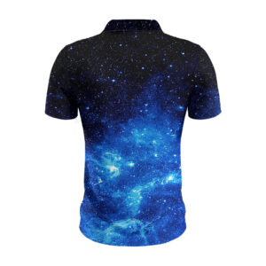 Alternative view of Blau-Rosa Kosmischer Wirbel Poloshirt